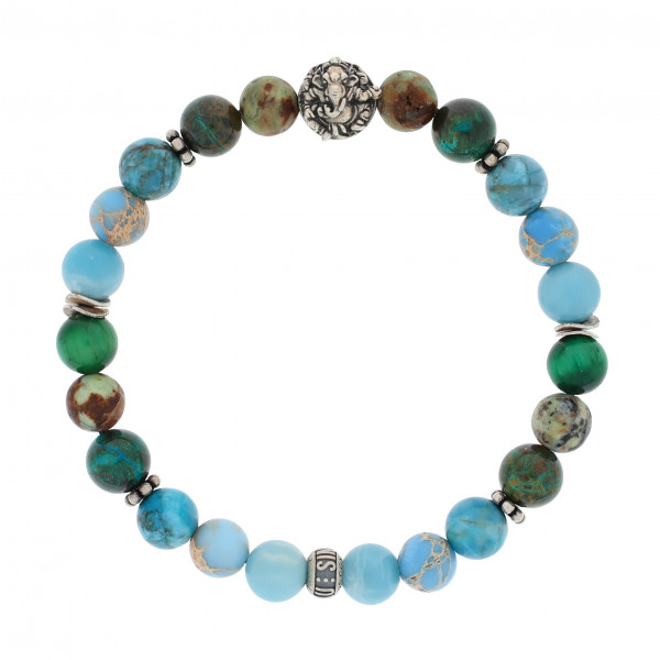 Armband Ganesha - Chrysokoll, Sky Jaspis blau