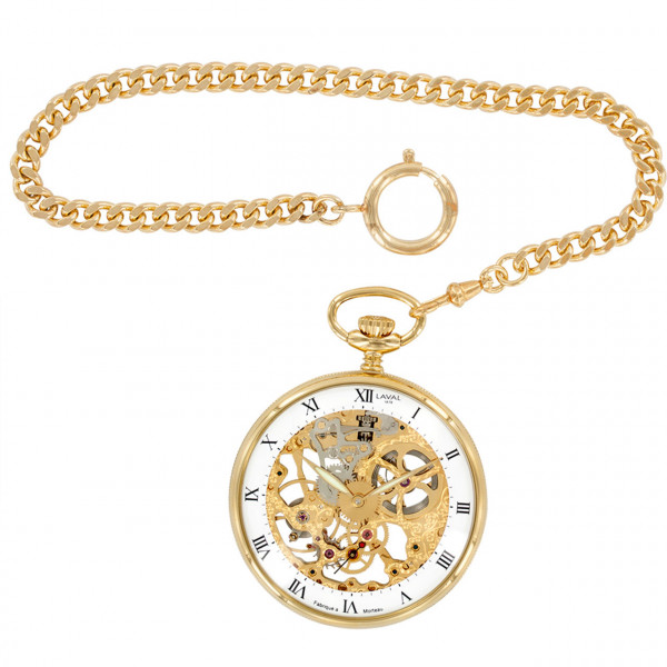 Taschenuhr Herren Skeleton mit Kette - goldgelb