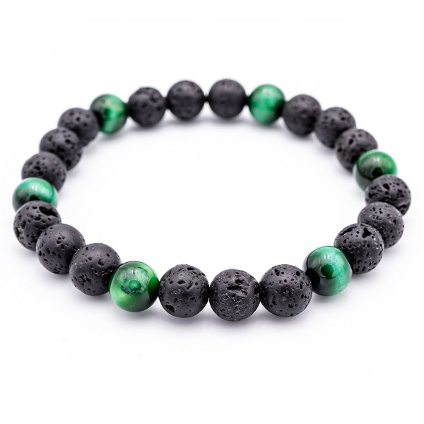 Lavastein Armband Tigerauge grün - Zufriedenheit, schräge Ansicht