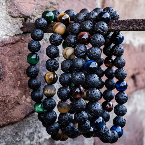 Lavastein Armband Tigerauge grün - Zufriedenheit, Image