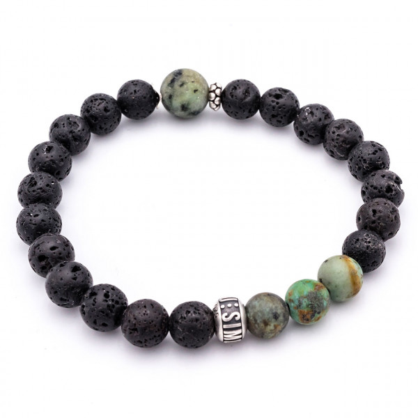 Armband für Herren Lavastein, afrikanischer Türkis grün 925 Silber