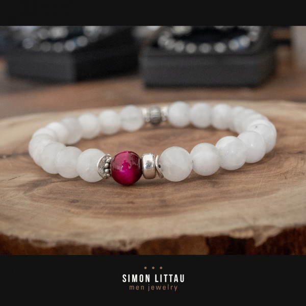 Mondstein-Armband für Herren mit pink gebranntem Tigerauge & Silberelementen – Ein Symbol für deine