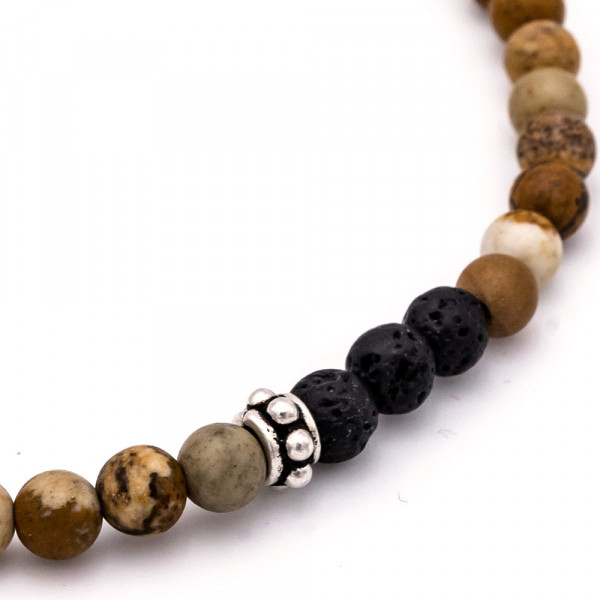 Nature Bracelet 4 mm Jaspis mit Silberelementen