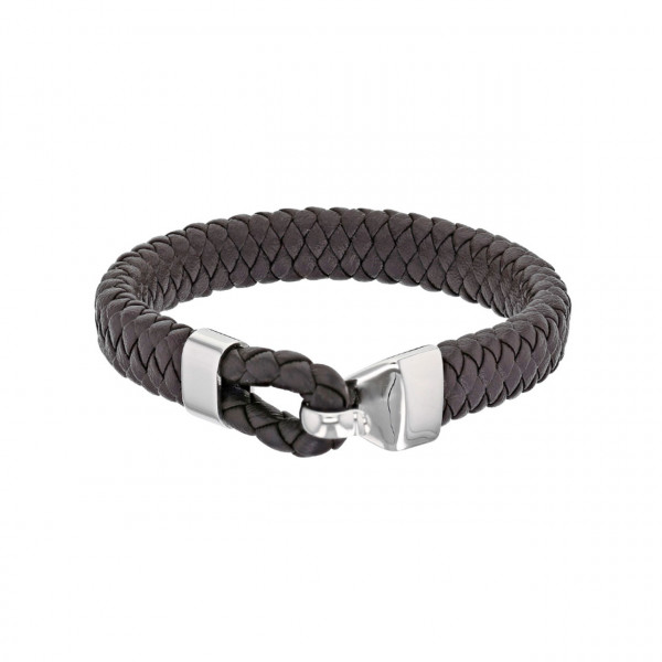 Lederarmband aus braunem geflochtenem Leder mit poliertem Edelstahlhaken