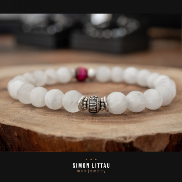 Mondstein-Armband für Herren mit pink gebranntem Tigerauge & Silberelementen – Ein Symbol für deine