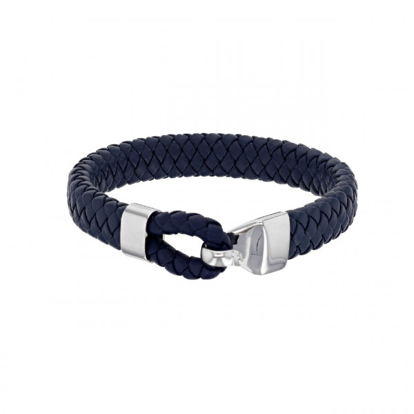 Lederarmband aus blauem geflochtenem Leder mit poliertem Edelstahlhaken