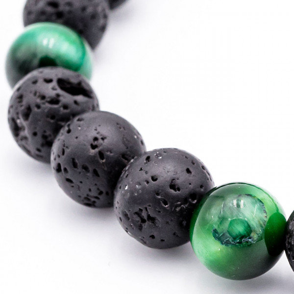 Lavastein Armband Tigerauge grün - Zufriedenheit, Detail